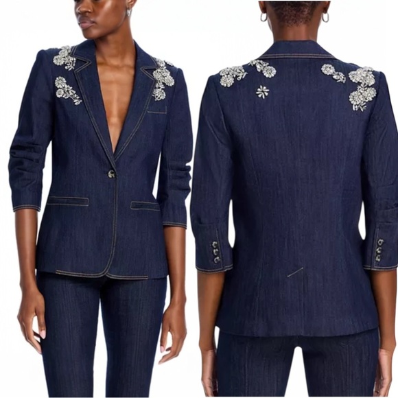 cinq a sept Jackets & Blazers - NWT Cinq à Sept Khloe Embellished Denim Jacket Blazer Size 2